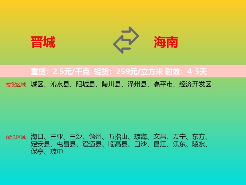 晋城到海南长途搬家