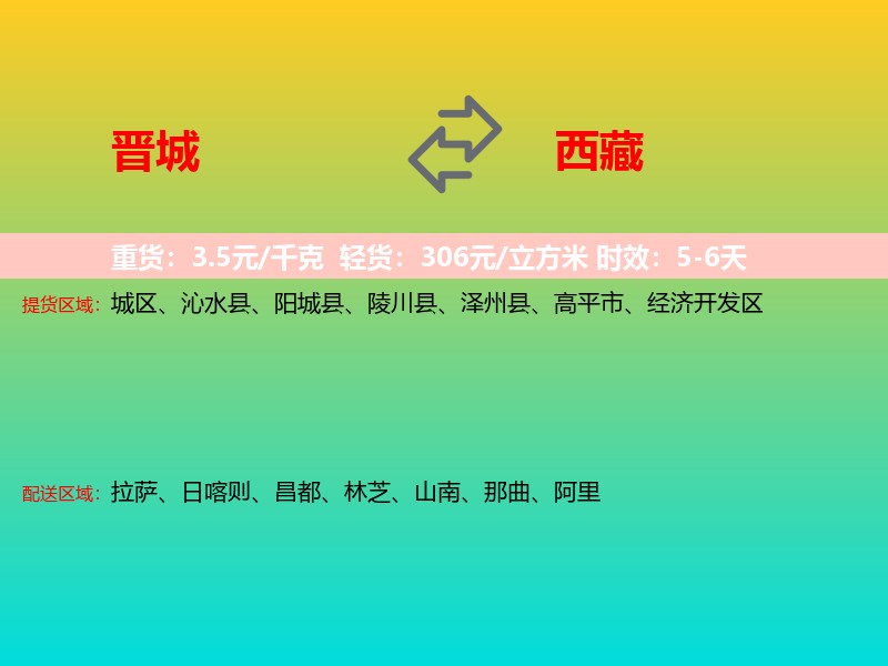 晋城到西藏长途搬家