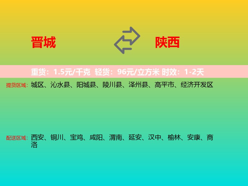 晋城到陕西长途搬家