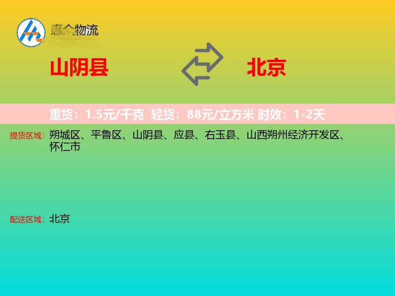 山阴县到北京物流专线