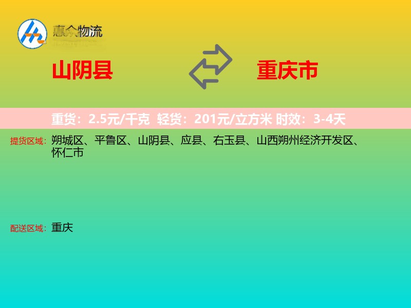 山阴县到重庆市物流专线