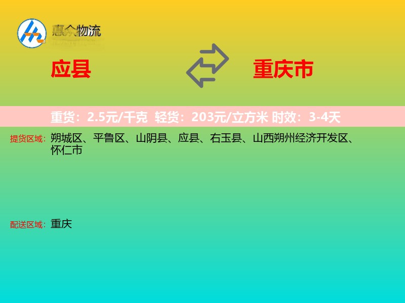 应县到重庆市物流专线