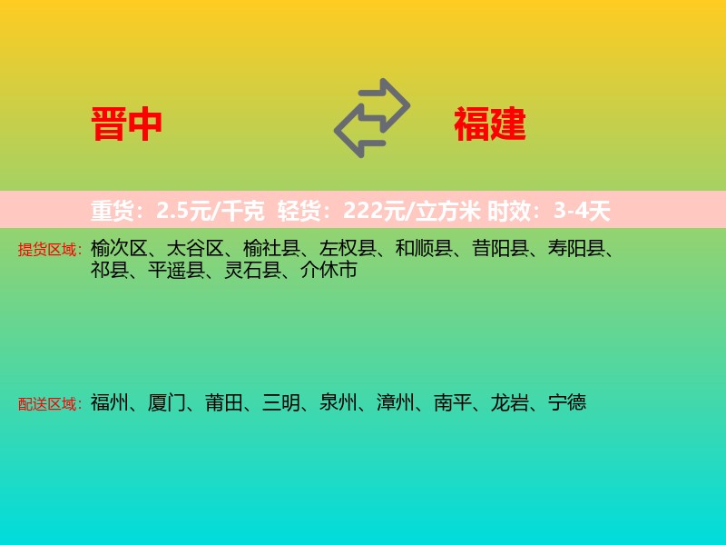 晋中到福建长途搬家