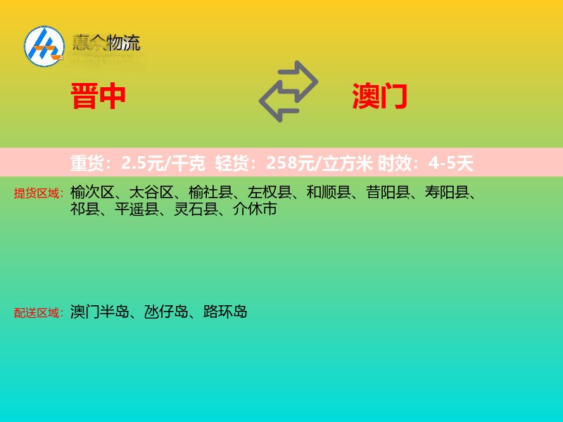 晋中到澳门长途搬家