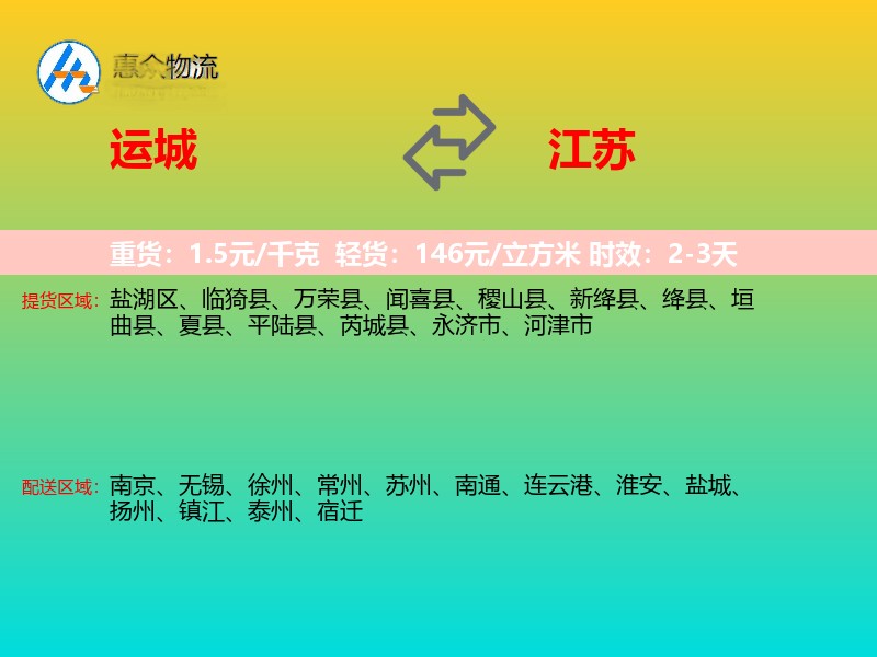 运城到江苏物流专线