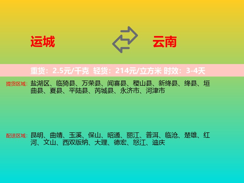 运城到云南长途搬家