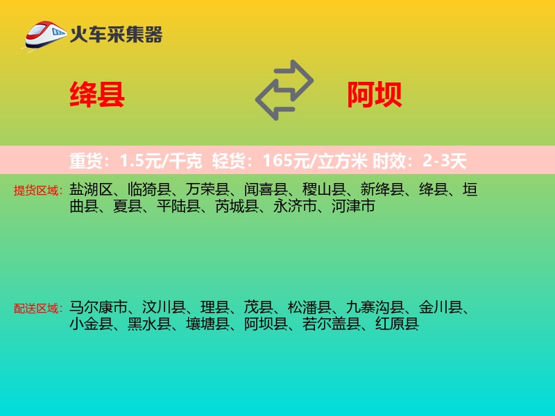 绛县到阿坝物流专线