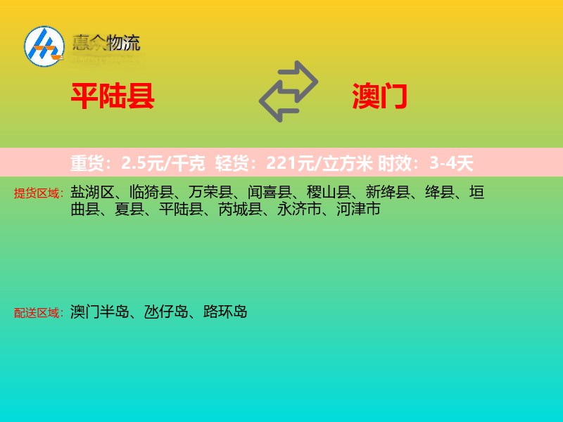 平陆县到澳门轿车托运