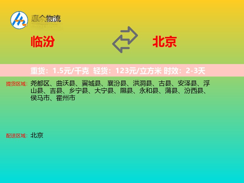 临汾到北京物流专线