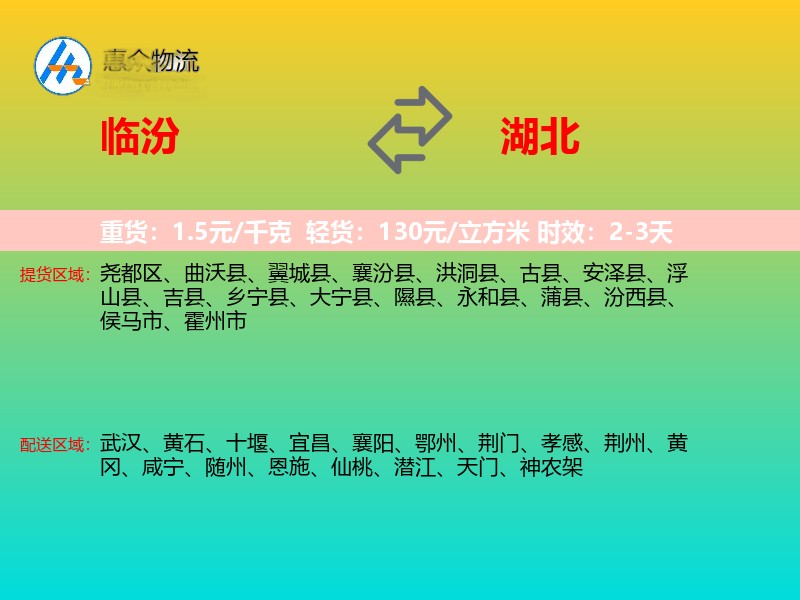 临汾到湖北物流专线