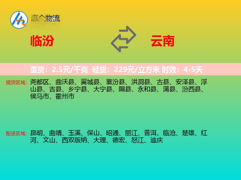 临汾到云南物流专线