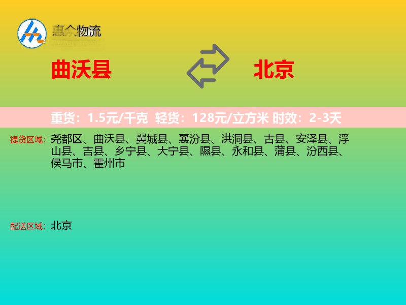 曲沃县到北京物流专线