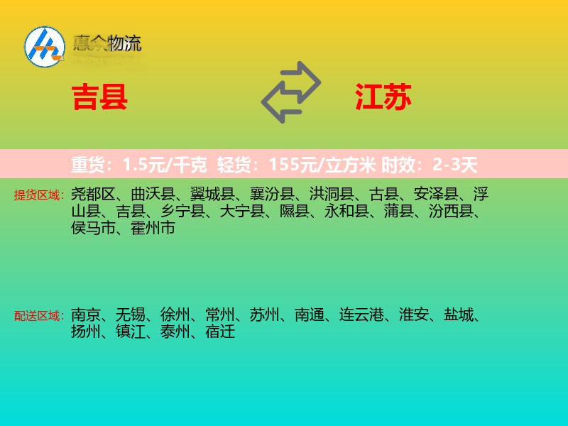 吉县到江苏物流专线