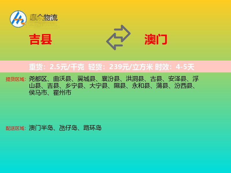 吉县到澳门长途搬家