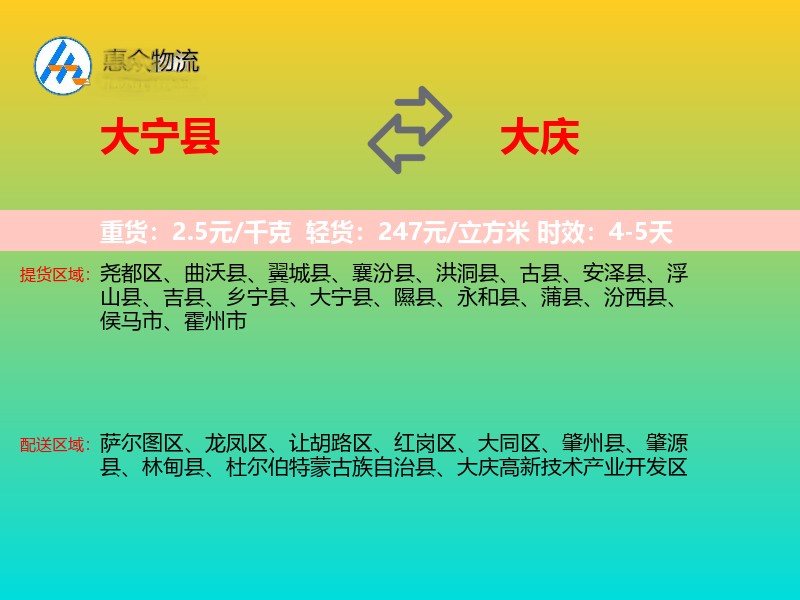 大宁县到大庆物流专线