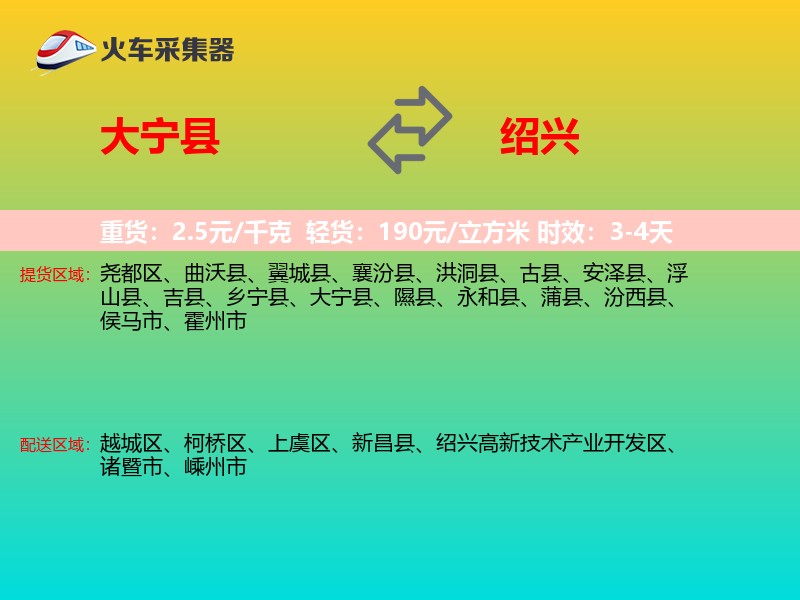 大宁县到绍兴物流专线