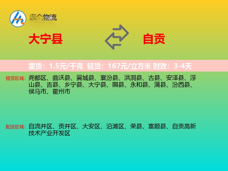 大宁县到自贡物流专线