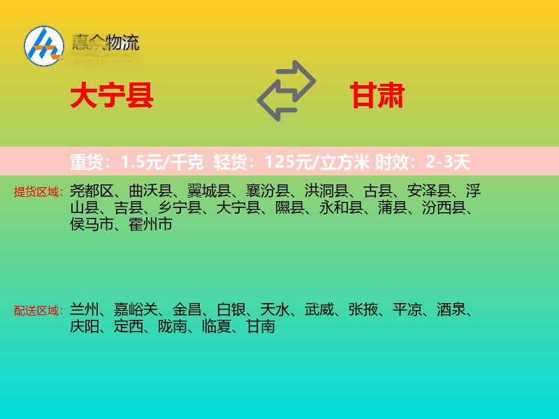 大宁县到甘肃长途搬家