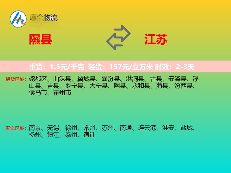 隰县到江苏物流专线