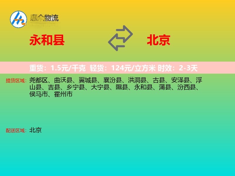 永和县到北京长途搬家