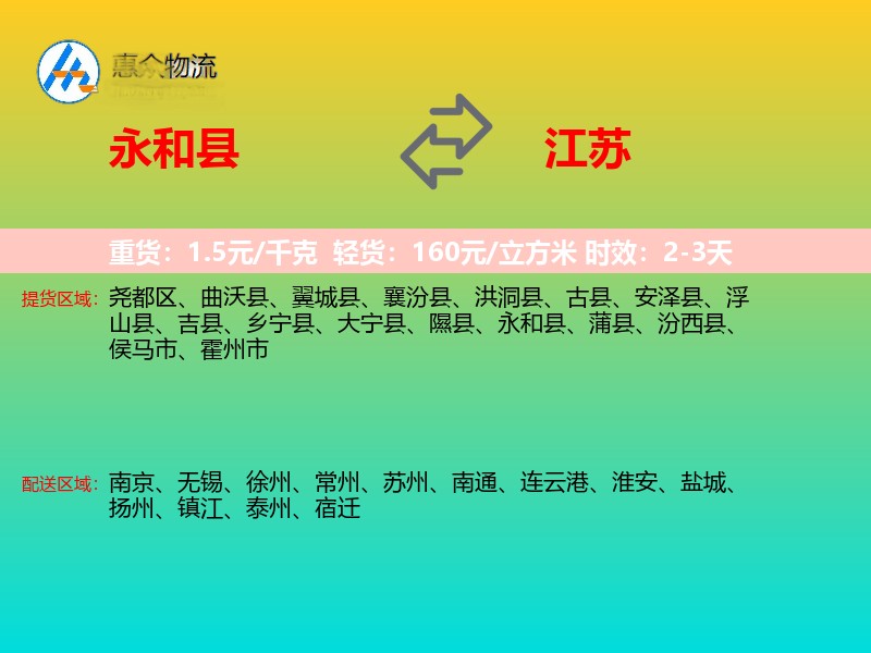 永和县到江苏物流专线