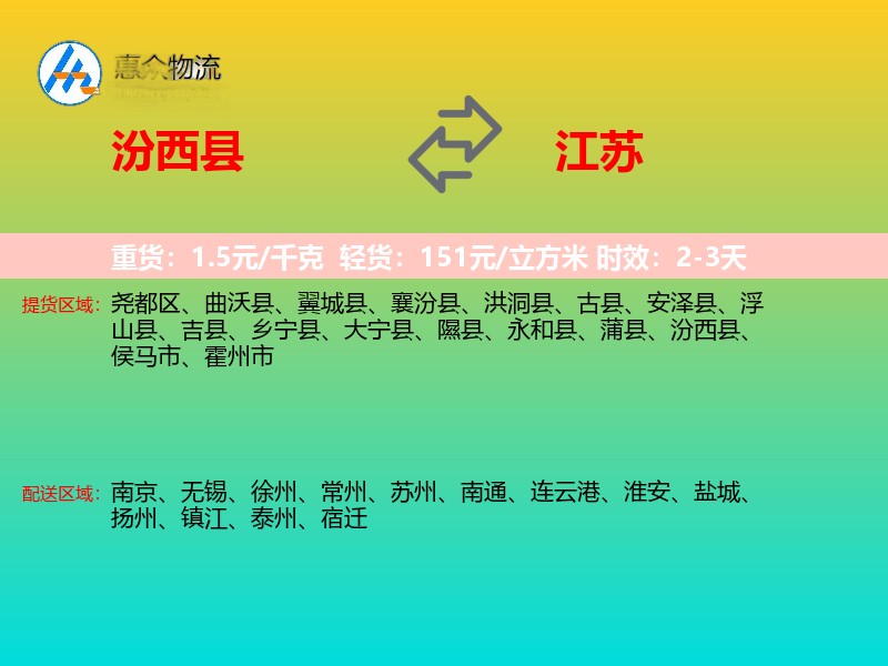 汾西县到江苏物流专线