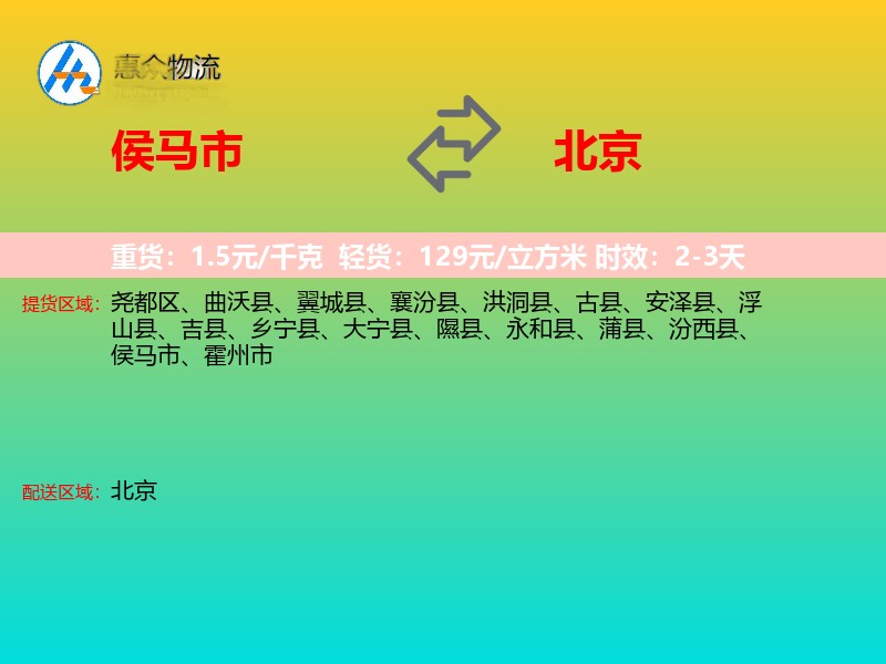 侯马市到北京长途搬家