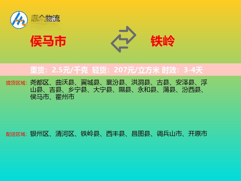 侯马市到铁岭物流专线
