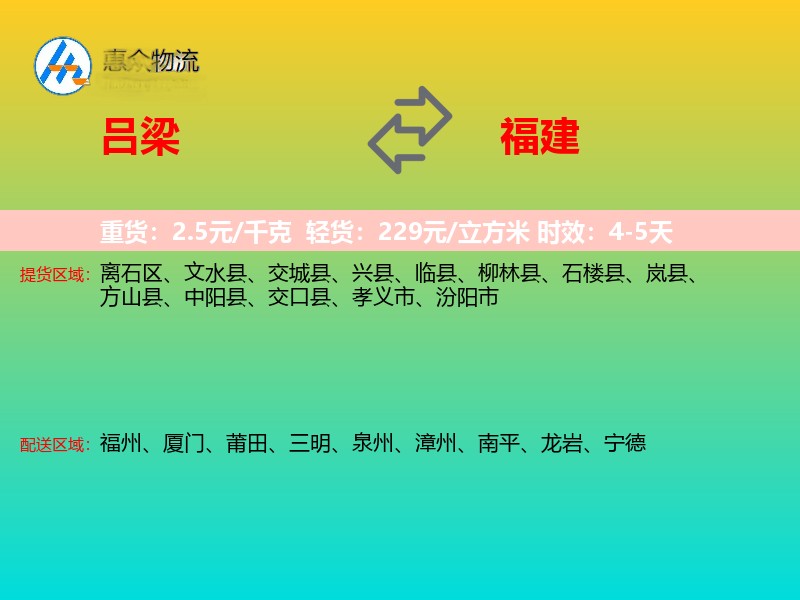 吕梁到福建物流专线