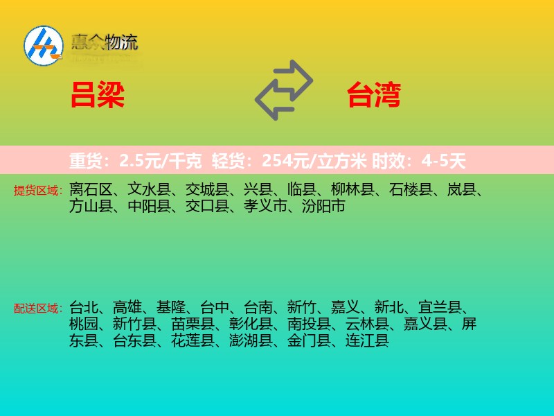 吕梁到台湾长途搬家