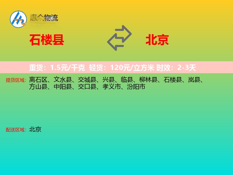 石楼县到北京长途搬家