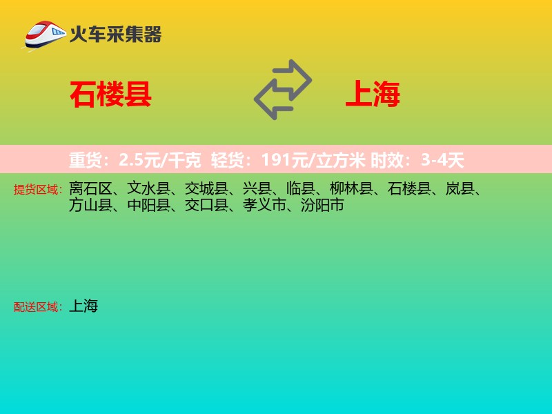石楼县到上海长途搬家