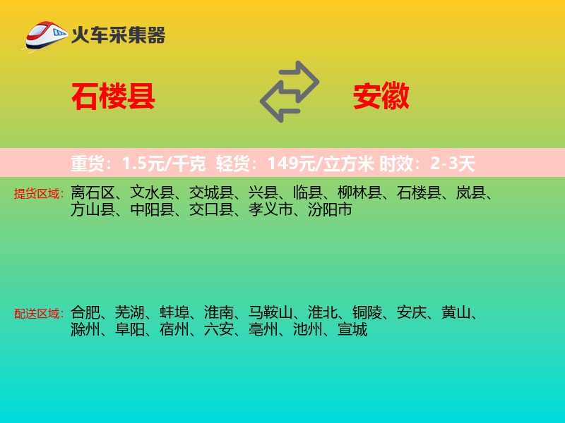 石楼县到安徽物流专线
