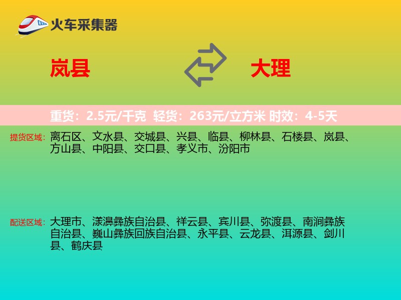 岚县到大理物流专线