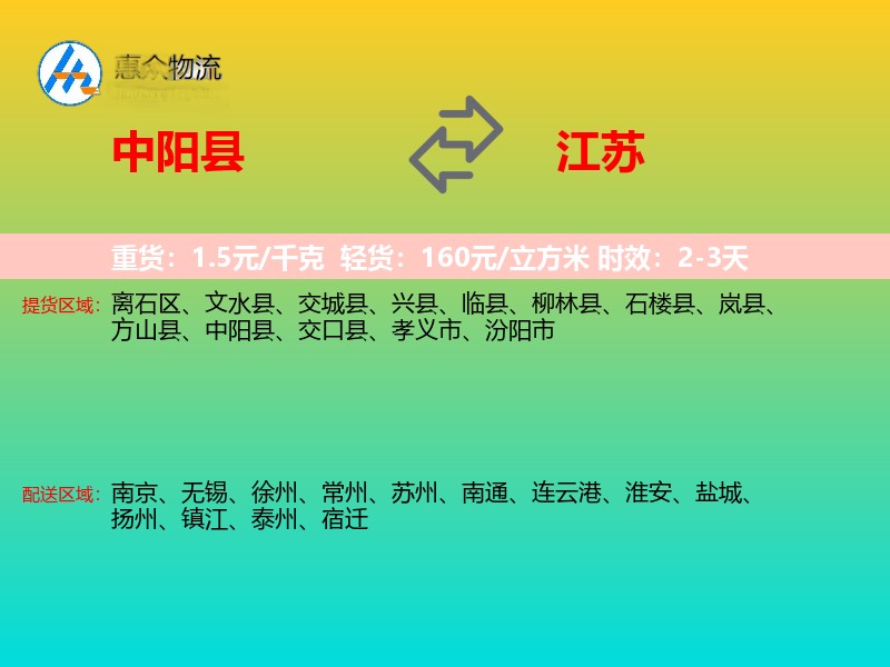 中阳县到江苏长途搬家