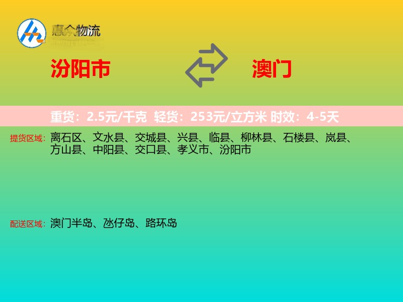 汾阳市到澳门长途搬家