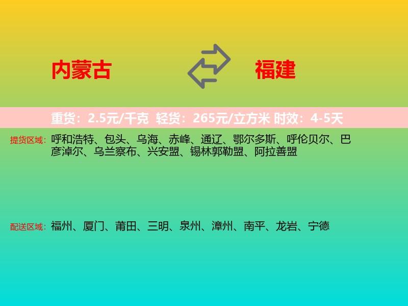 内蒙古到福建长途搬家
