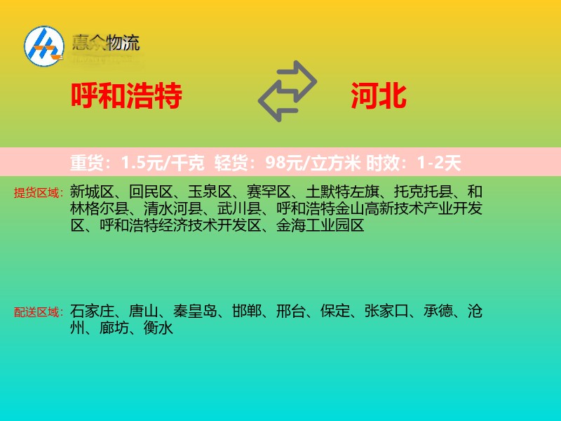 呼和浩特到河北物流专线