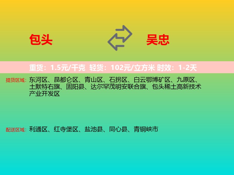包头到吴忠物流专线价格时效
