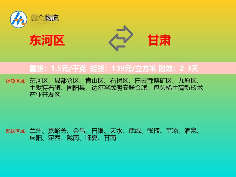 东河区到甘肃物流专线