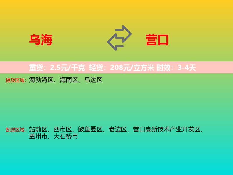 乌海到营口物流专线价格时效