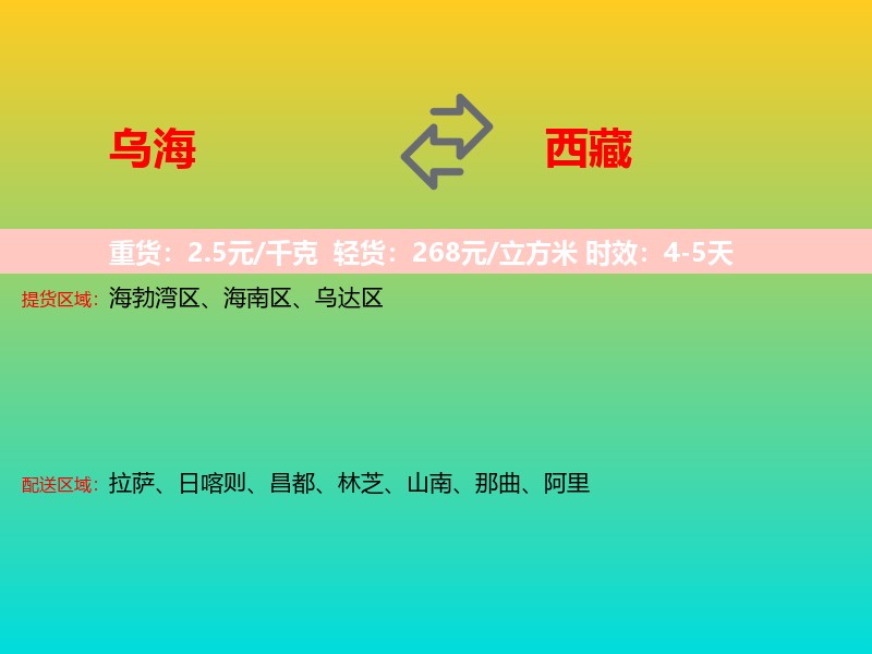 乌海到西藏长途搬家