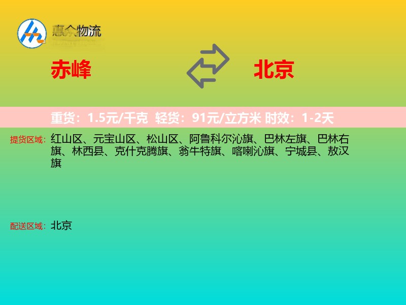 赤峰到北京物流专线