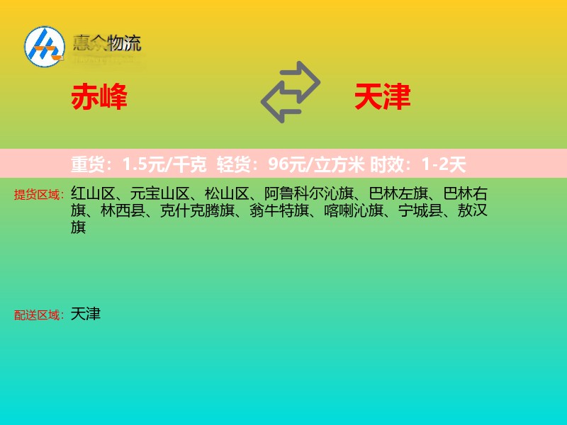 赤峰到天津物流专线