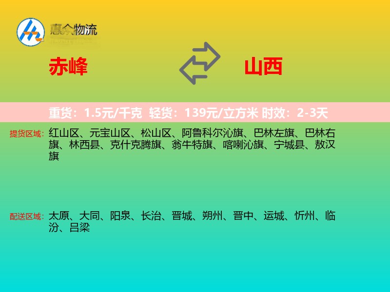 赤峰到山西物流专线
