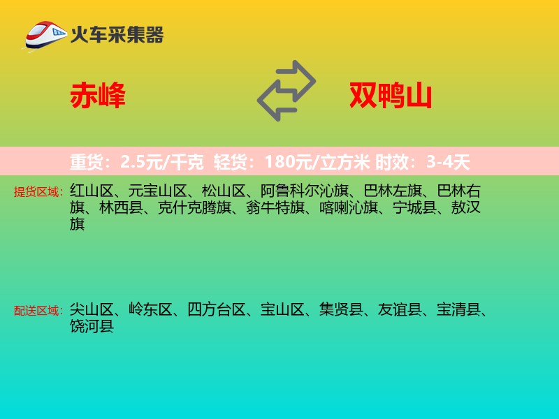 赤峰到双鸭山物流专线