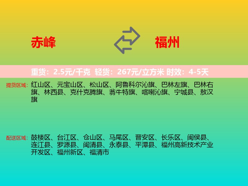 赤峰到福州物流专线价格时效