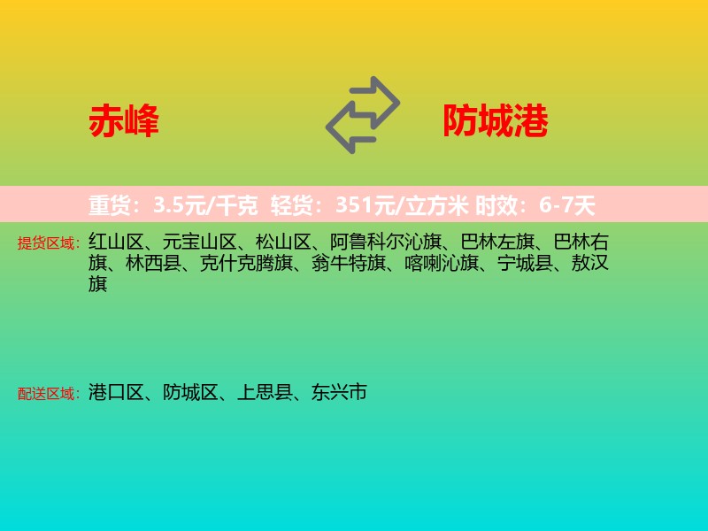 赤峰到防城港物流专线价格时效