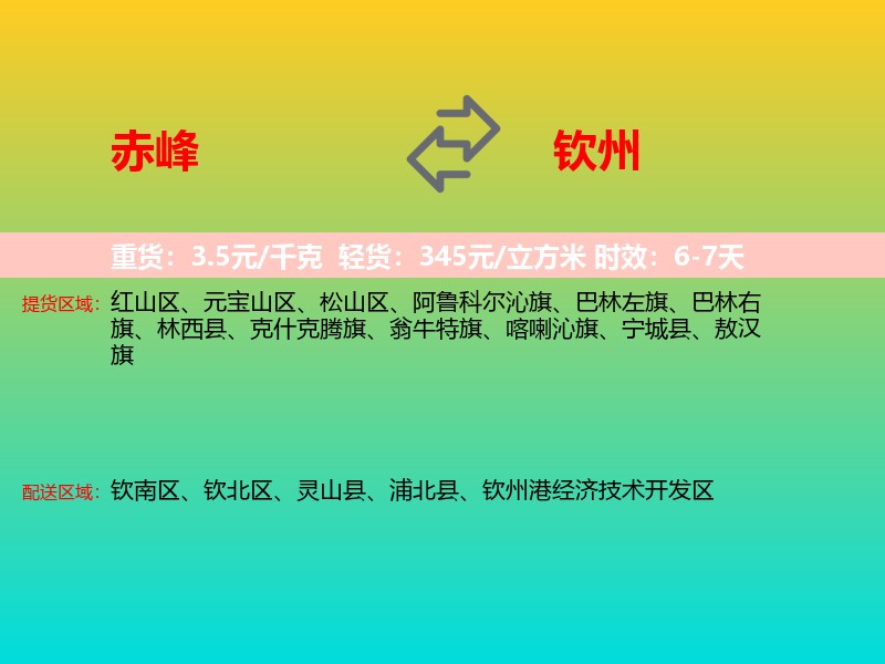 赤峰到钦州物流专线价格时效