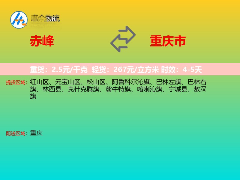 赤峰到重庆市物流专线